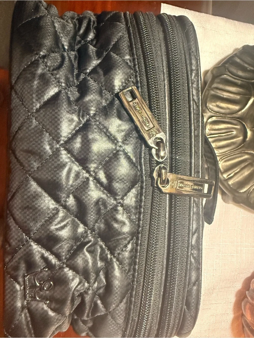 Oliver Thomas Quilted Black Cosmetic Case with Top Handle